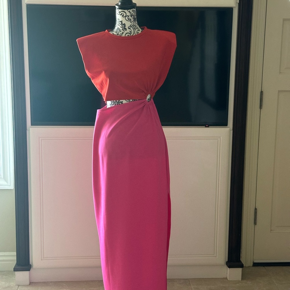 Red and Pink Cut Out Backless Sheath Dress for Cocktail
